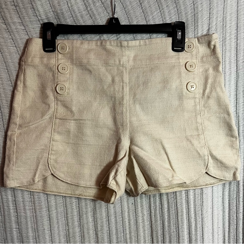 LOFT High Waist Cream Button Shorts - The Riviera Short